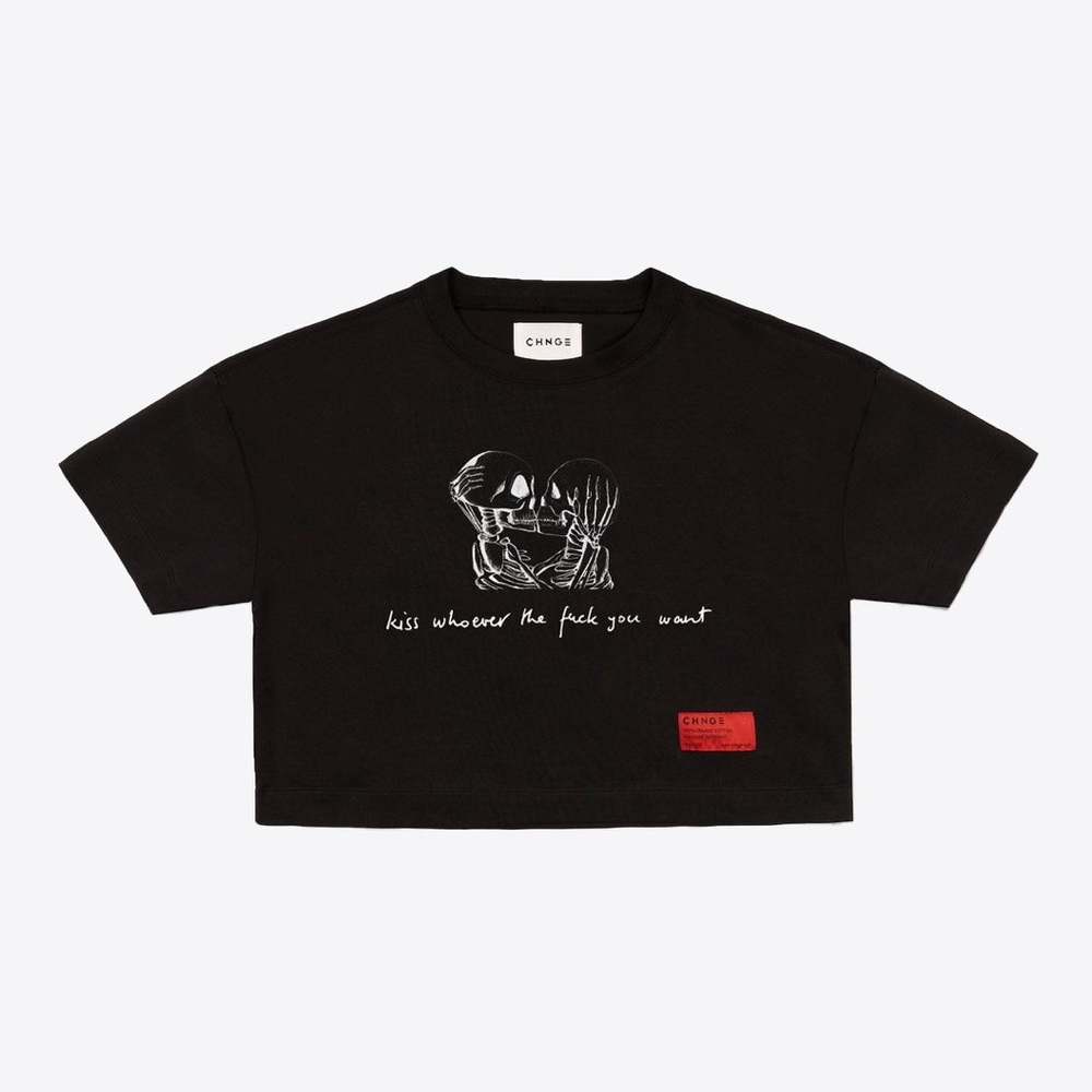 CHNGE Black Crop Top with Graphic Print